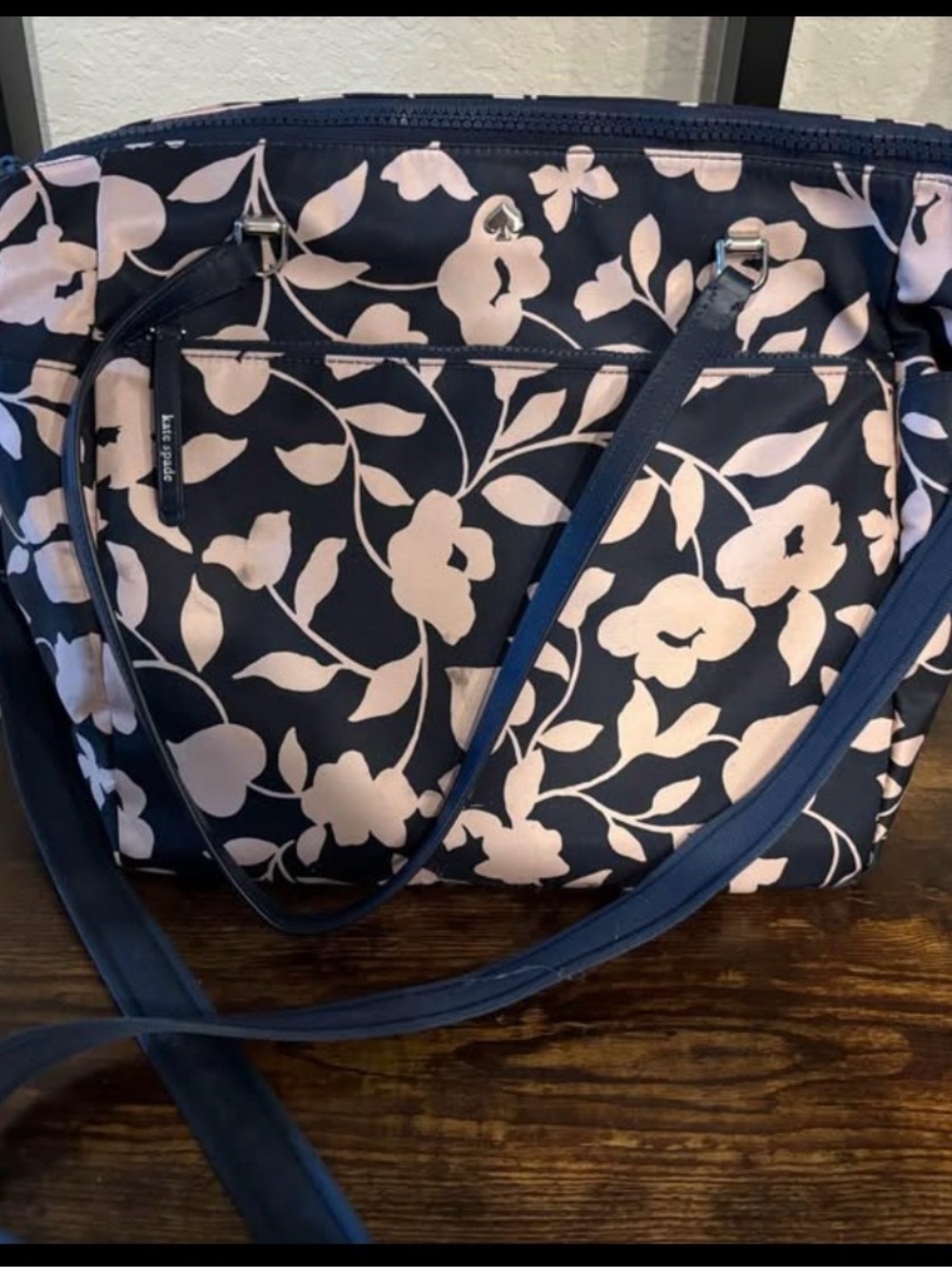 kate spade Navy and Light Pink Floral Baby Tote